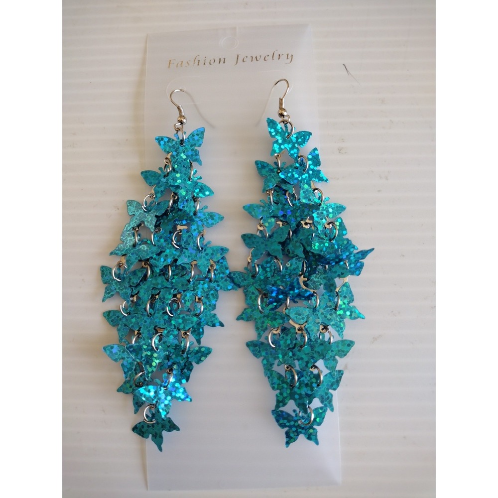 Ethnic Blue Butterfly Tassel Long Drop Dangle‎ Earrings Gradient Bohemian